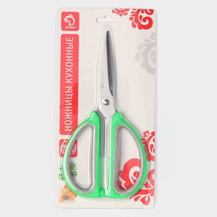 Ножницы кухонные Доляна &laquo;Помощник&raquo;, 19 см, цвет зелёный