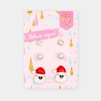 Новый год! Пусеты 3 пары &laquo;Ассорти&raquo; Дед Мороз, цветные