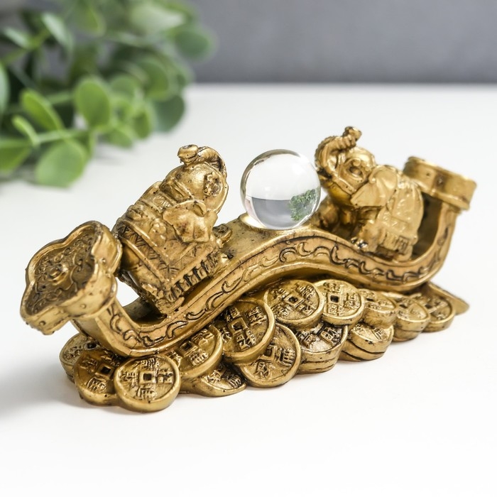 Нэцке полистоун под бронзу Нэцке полистоун под бронзу "2 слона на жезле Жуи с кристаллом" 5х4,5х12,5 см 222768