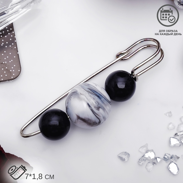 Булавка &laquo;Планеты&raquo; 7 см, цвет чёрно-белый в серебре