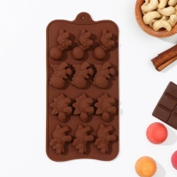 Форма для шоколада Доляна &laquo;Дино&raquo;, силикон, 21&times;11&times;2 см, 12 ячеек (4&times;2,5&times;2 см), цвет коричневый