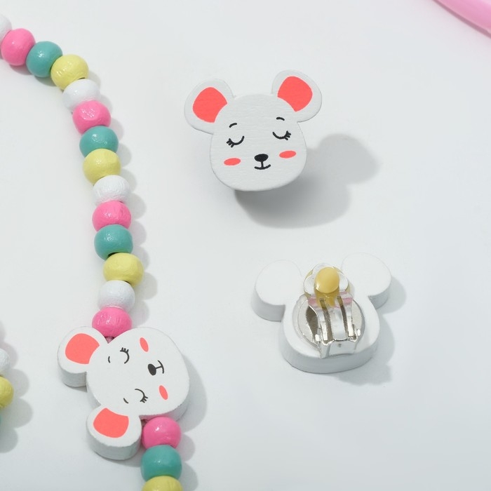 Набор детский &laquo;Выбражулька&raquo; 4 предмета: ободок, клипсы, бусы, браслет, кошечка, цвет МИКС