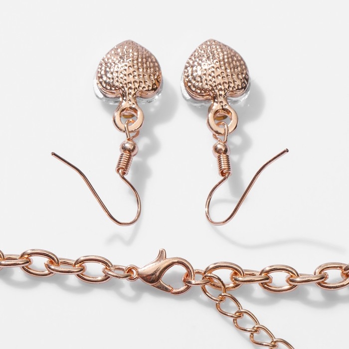 Набор 2 предмета: серьги, колье &laquo;Вернисаж&raquo; сердце и цветы, цвет красно-белый в золоте, 42см