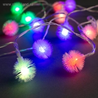 Гирлянда &laquo;Нить&raquo; 3 м с насадками &laquo;Ёжики&raquo;, IP20, прозрачная нить, 20 LED, батарейки AAх3 (нет в комплекте), свечение мульти