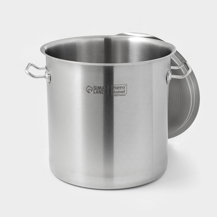 Кастрюля из нержавеющей стали Hanna Kn&ouml;vell HoReCa, 30 л, толщина 0,8 мм, 201 сталь, дно 3,2 мм, металлическая крышка, с теплораспределительным слоем, индукция