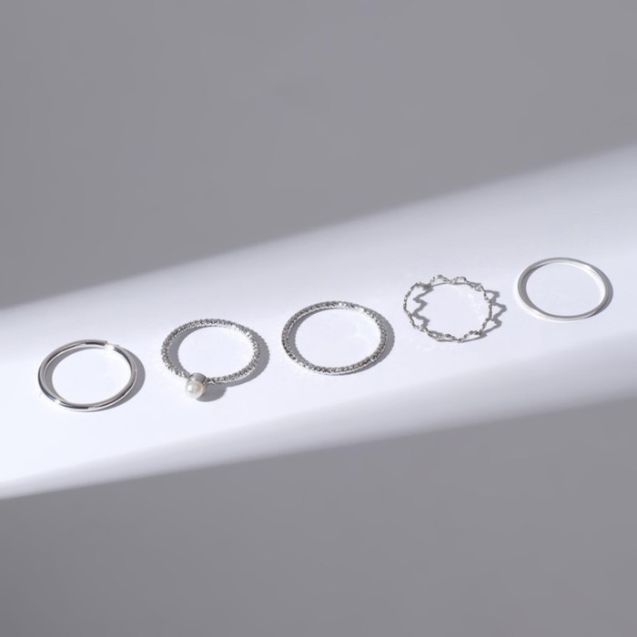 Кольцо набор 5 штук «Идеальные пальчики» искушение, цвет белый в серебре Кольцо набор 5 штук «Идеальные пальчики» искушение, цвет белый в серебре