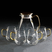 Набор для напитков из стекла Magistro &laquo;Льдинка&raquo;, 5 предметов: кувшин 1,6 л, 4 кружки 300 мл