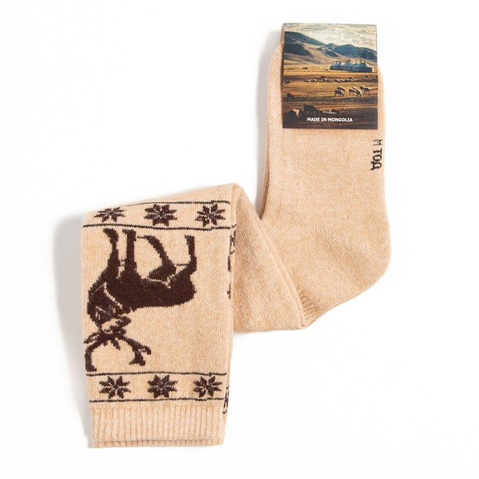 Гольфы женские из монгольской шерсти с рисунком, цвет бежевый, размер 23-25