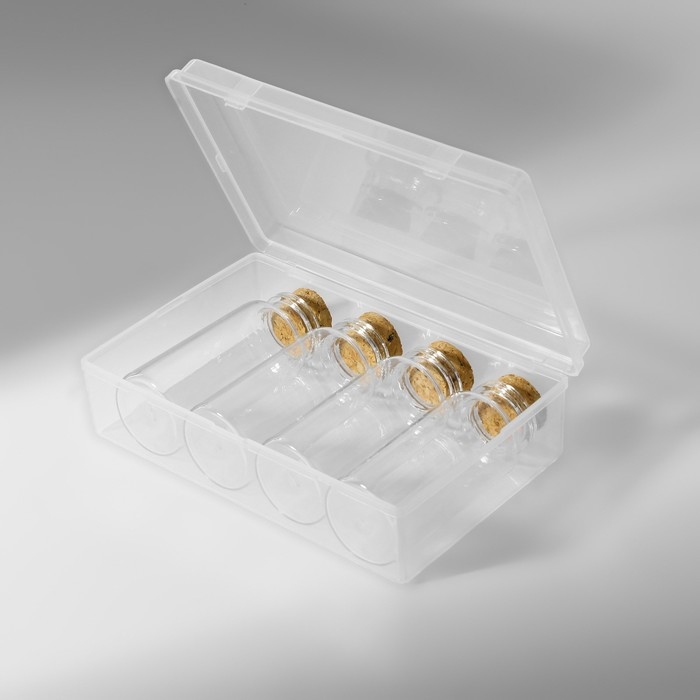 Набор баночек для хранения бисера, d = 3 &times; 7 см, 4 шт, в контейнере, 13,5 &times; 8,7 &times; 4 см