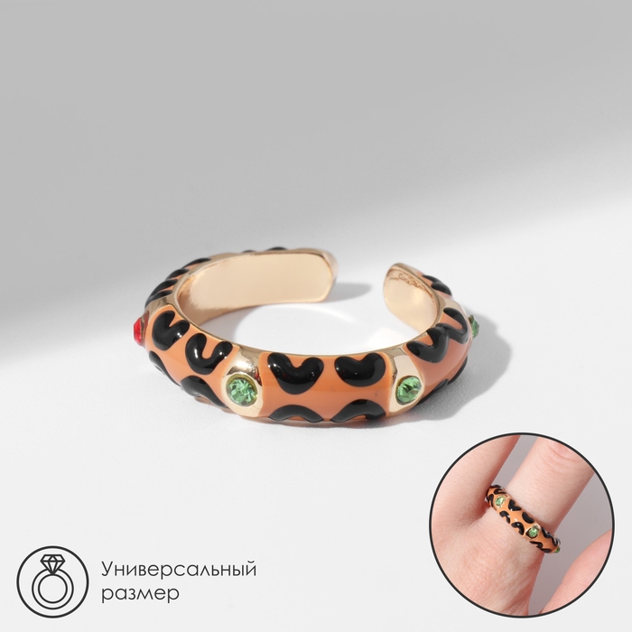Кольцо «Леопард», цветное в золоте, безразмерное Кольцо «Леопард», цветное в золоте, безразмерное