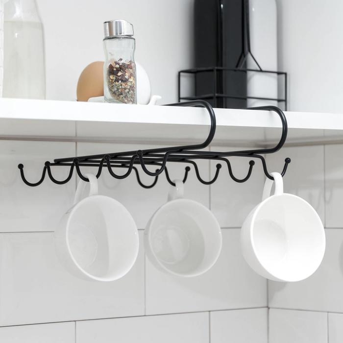 Держатель для кружек подвесной Доляна, на 10 предметов, 27,8&times;18,5&times;7,5 см, цвет чёрный