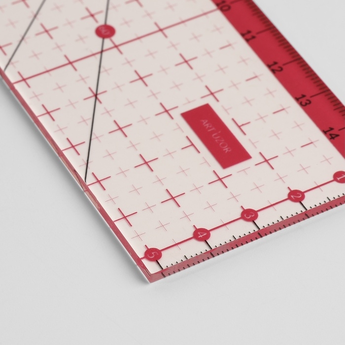 Линейка для квилтинга и пэчворка, 15 &times; 5 см, цвет прозрачный/розовый