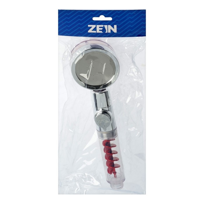 Лейка для душа ZEIN Z4088, микроточки, кнопка Лейка для душа ZEIN Z4088, микроточки, кнопка "стоп", вентилятор, спираль, красный/хром