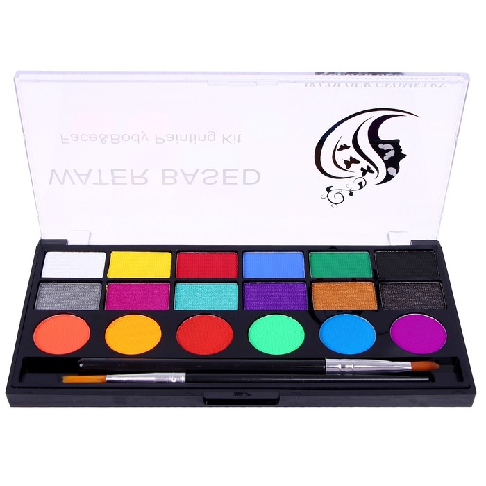 Аквагрим профессиональный для лица и тела, 18 цветов, с 2 кисточками