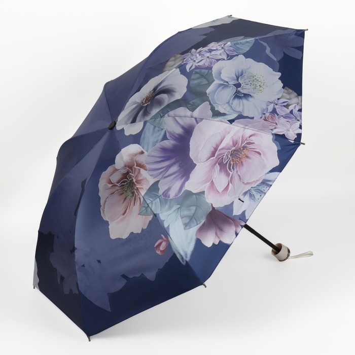 Зонт механический &laquo;Фиалки&raquo;, эпонж, 4 сложения, 8 спиц, R = 49/55 см, D = 110 см, цвет МИКС