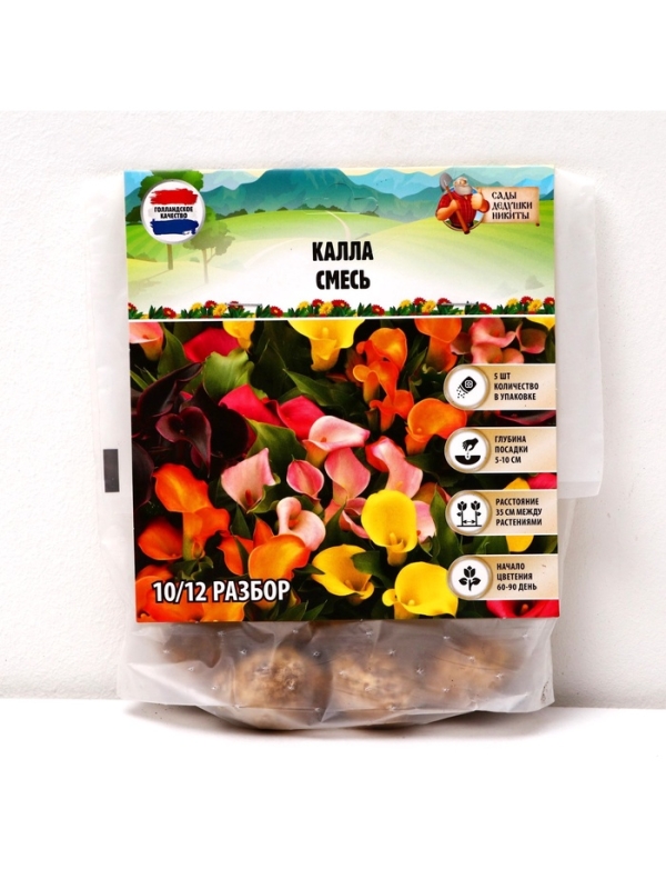 Калла «Смесь», клубнелуковица в пакете с перфорацией, р-р 10/12, 5 шт. Калла «Смесь», клубнелуковица в пакете с перфорацией, р-р 10/12, 5 шт.