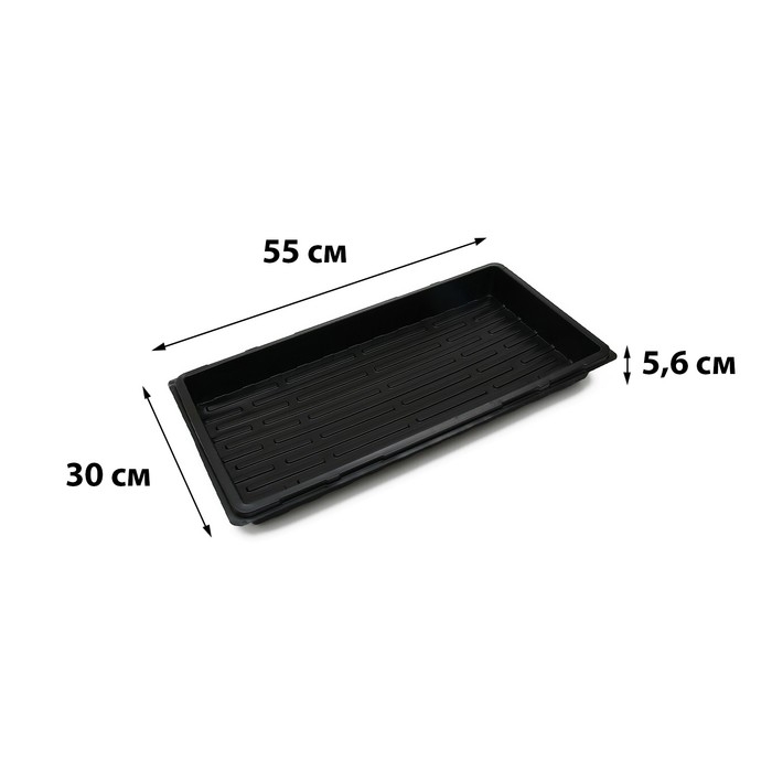 Поддон для рассады, 55 × 30 × 5,6 см, пластик, чёрный, Greengo Поддон для рассады, 55 × 30 × 5,6 см, пластик, чёрный, Greengo