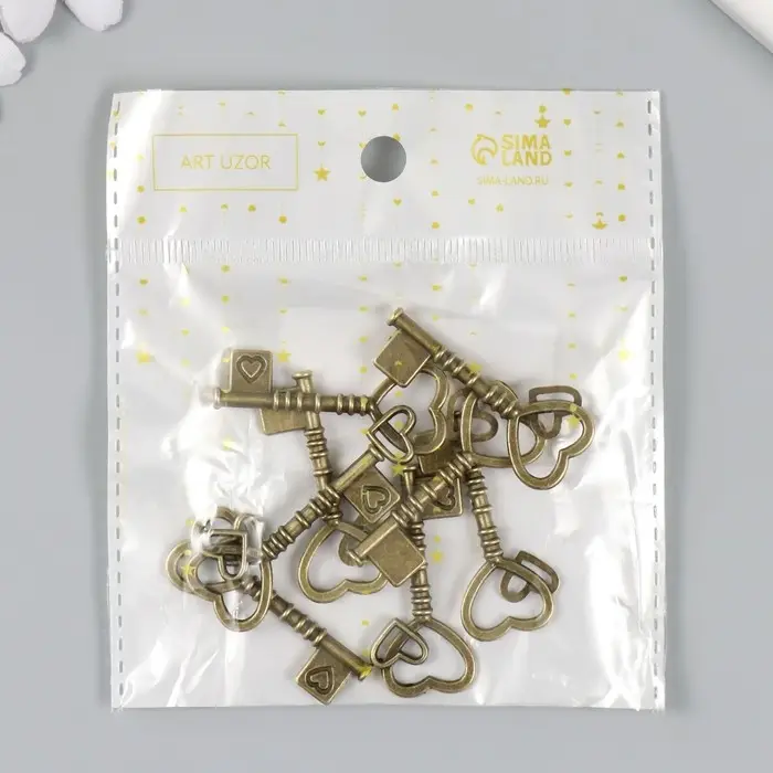 Декоративный элемент для творчества &laquo;Арт Узор. Ключ с двойным сердцем&raquo;, металл под латунь, 4&times;2 см