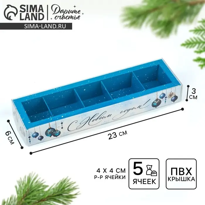 Коробка под 5 конфет с ячейками &laquo;Морозная роскошь&raquo;, 6 х 23 х 3 см