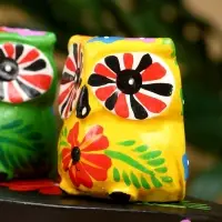 Сувенир "Пара совят" дерево 14х7х9 см, цв. жёлтый/зелёный