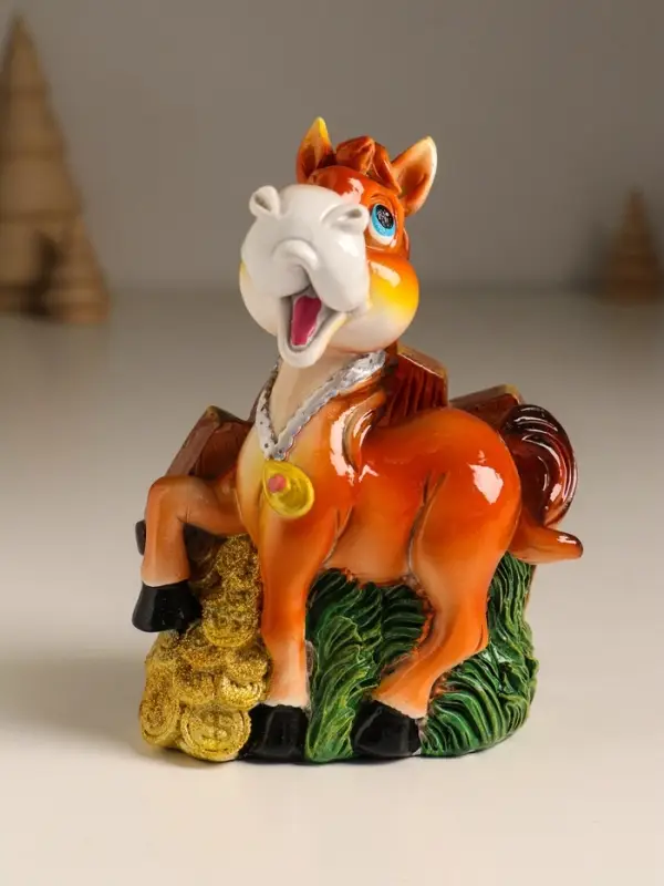 Копилка полистоун "Коняшка у забора с монетками" 9,5х5х12,8 см