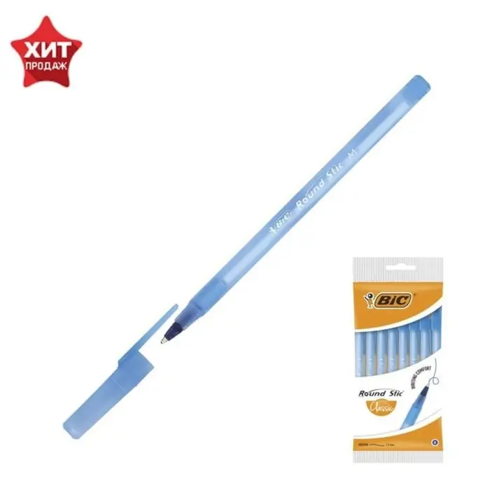 Ручка шариковая, автоматическая, BIC Round Stic Clic, узел 1.0 мм, чернила синие, среднее письмо, синий корпус
