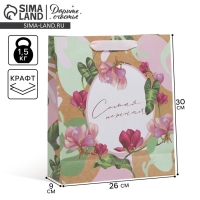 Пакет подарочный крафтовый вертикальный, упаковка, &laquo;Нежность&raquo;, M 26 х 30 х 9 см