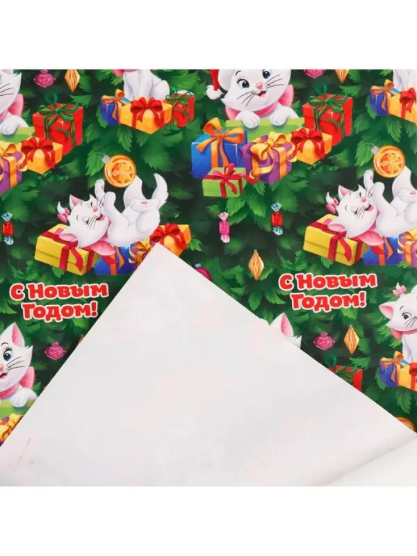 Упаковочная бумага новогодняя, 70 х 100 см, Коты аристократы