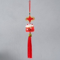 Подвеска керамика "Манэки-нэко с узлом счастья" красный 5х5х36 см