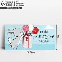 Конверт для денег &laquo;С Днём рождения!&raquo;, зайка, 16.5 х 8 см