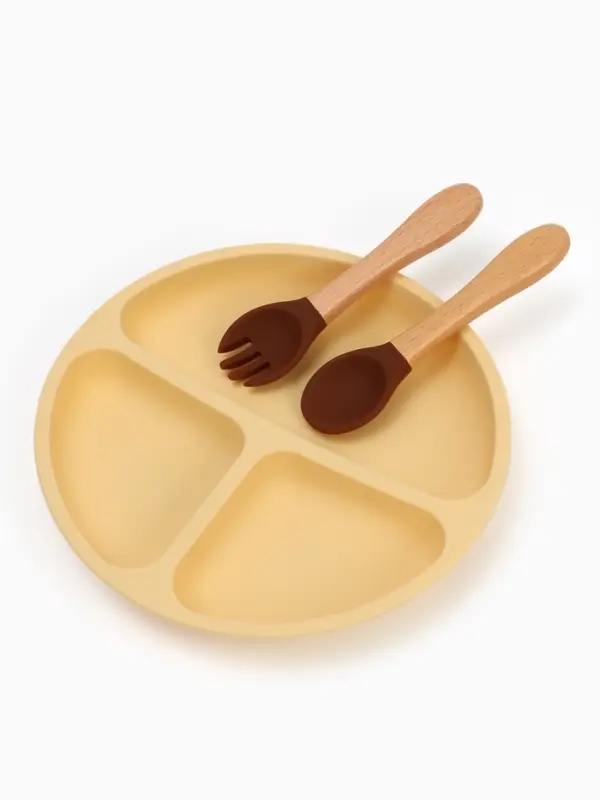 Тарелка детская секционная с ложкой и вилкой, 3 секции, молочный, Mum&Baby