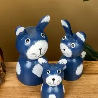 Набор сувенирный "Зайки" дерево H 14, 12, 9 см, цв. синий