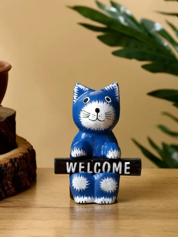 Сувенир "Кот с табличкой WELCOME" дерево 8х4х10 см, цв. синий