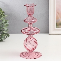 Подсвечник стекло на 1 свечу "Волна" прозрачный розовый 9х9х21 см