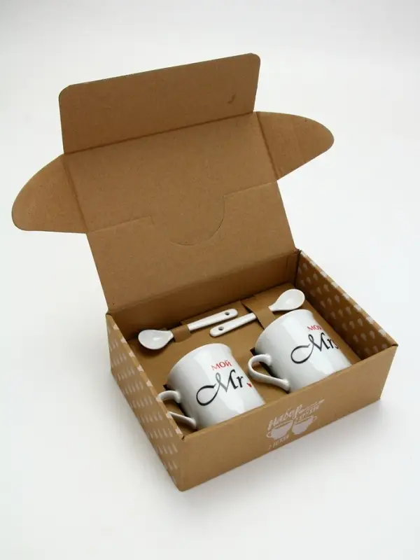 Кружки керамические парные &laquo;Мистер и Миссис&raquo;, 2 шт. по 180 мл., ложка 2 шт.