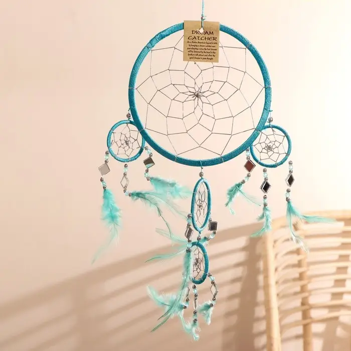 Ловец снов "Пять колец" бирюзовый 25х0,5х50 см