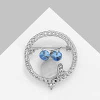 Брошь «Кошачий глаз» сова, цвет бело-голубой в серебре Брошь «Кошачий глаз» сова, цвет бело-голубой в серебре