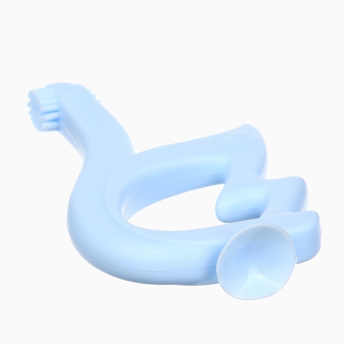 Прорезыватель силиконовый для зубов Крошка Я &laquo;Лебедь&raquo;, щеточка, на присоске, голубой