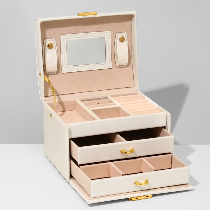 Подставка для украшений &laquo;Шкатулка&raquo; раздвижная с зеркалом, 17.5&times;14&times;13.5, цвет белый