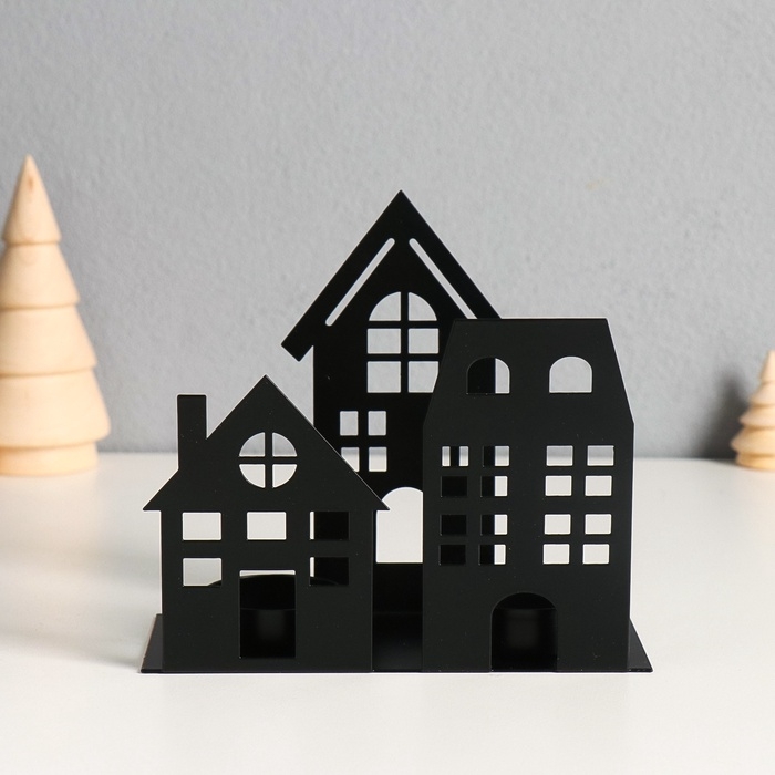 Подсвечник металл на 2 свечи "Домики" d=4 см 14,5х6х13 см