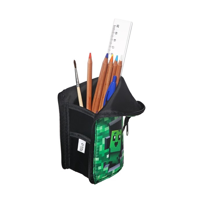 Пенал тубус-подставка, 85 х 210 х 65 мм, мягкий, тканевый, Calligrata, ПМО 12-20 "Пиксели"