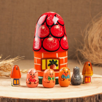 Пальчиковый театр &laquo;3 поросёнка&raquo;, теремок и 6 кукол, 14 см