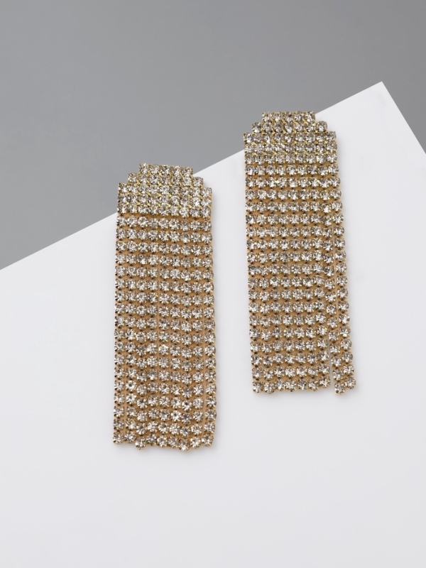 Серьги висячие со стразами &laquo;Водопад&raquo; мягкий квадрат, цвет белый в золоте