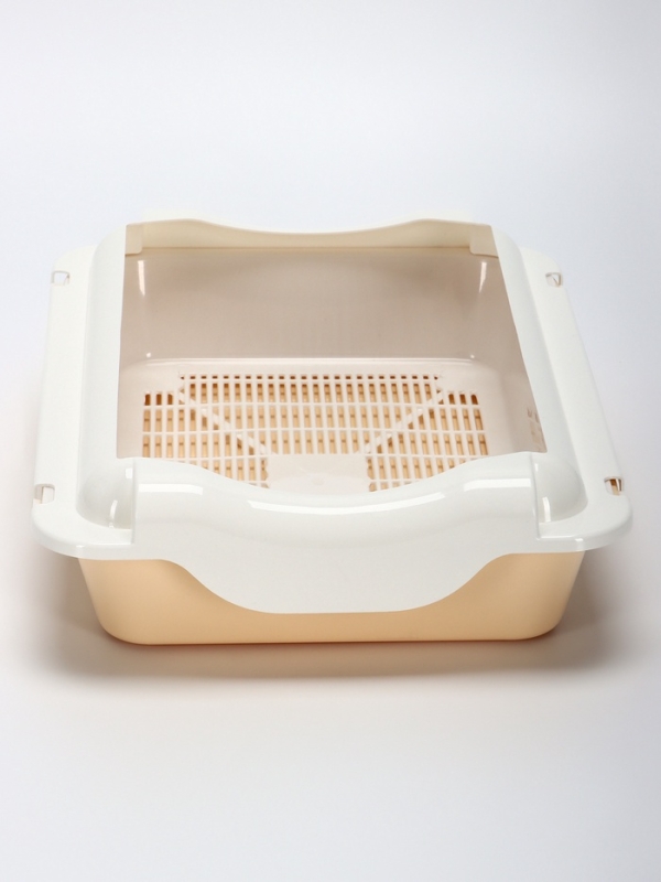 Туалет средний с бортом и сеткой 36 х 26 х 9,  см, лоток бежевый, сетка и борт белые