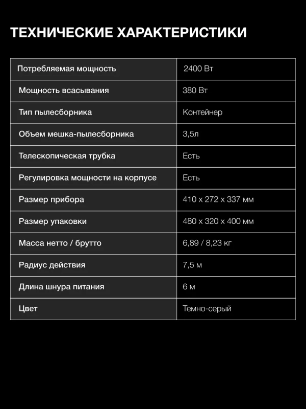 Пылесос HYV-C4500 2400Вт темно-серый