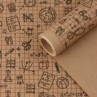 Бумага упаковочная крафт &laquo;Школьная пора&raquo;, коричневый/черный на коричневом фоне 0.7&times;10&plusmn;5%м