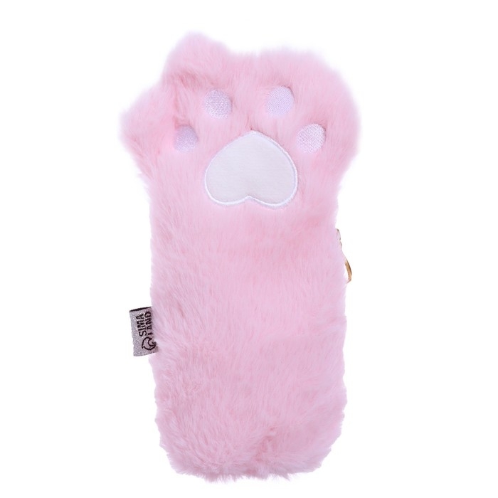 Пенал мягкий 1 отделение, 120 х 230 мм, плоский, меховой, Calligrata "Кошачья лапка" розовый