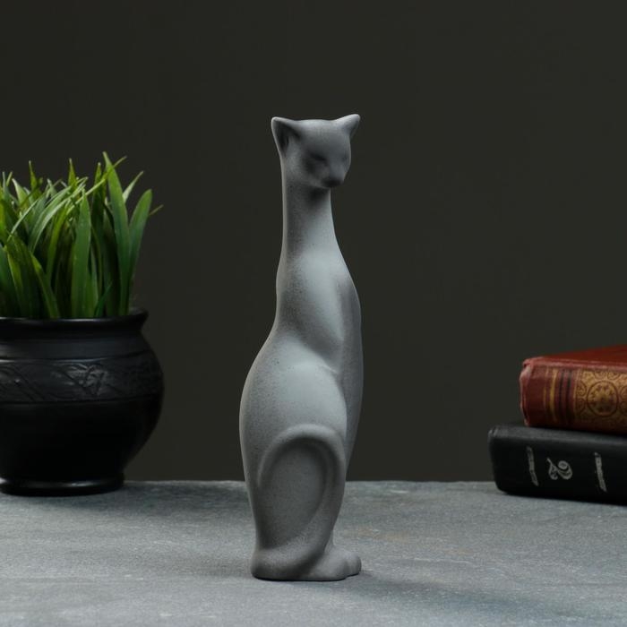 Фигура "Кошка Багира наклоненная" серая/черный 4х5х20см