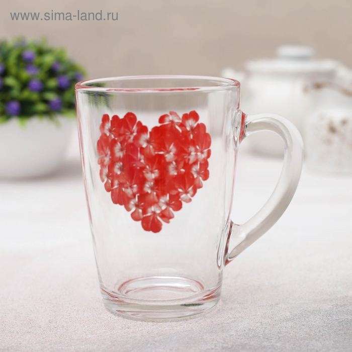 Кружка стеклянная &laquo;Цветочное сердце&raquo;, 300 мл, рисунок МИКС
