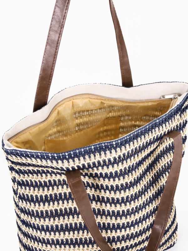 Сумка пляжная Полосы, 45*12*38, отд на молнии, подкладка, бело/синий